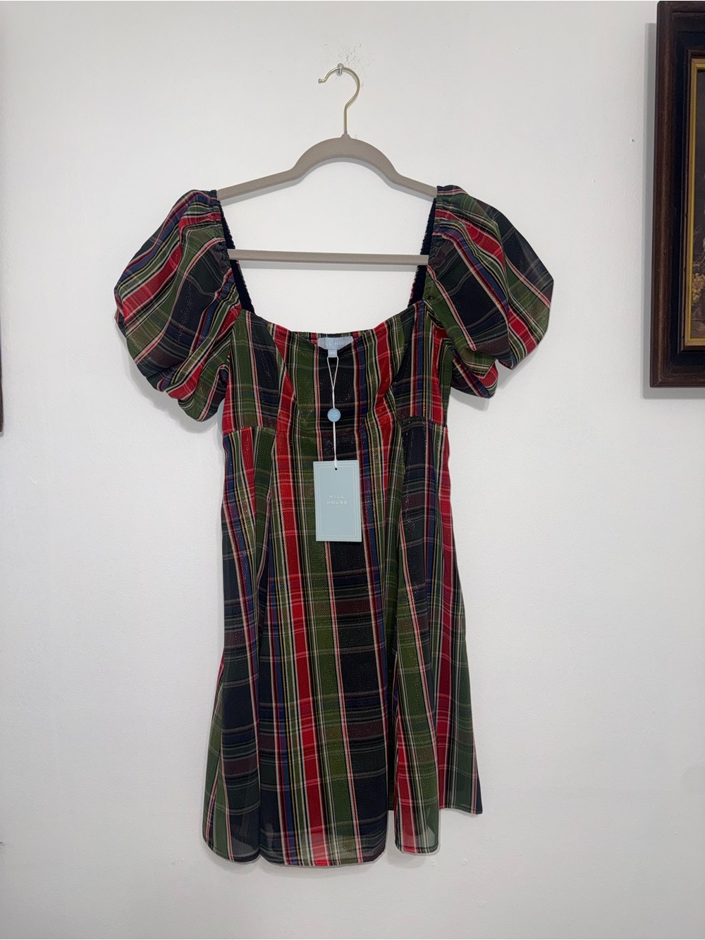 Hill House Mini Dress in Green, Red, Black Plaid